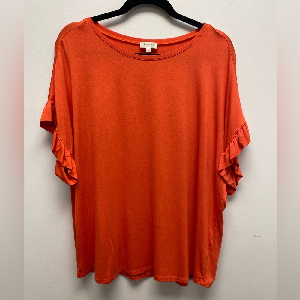 LAURA Orange Ruffle Sleeve Women's Top 2X Plus